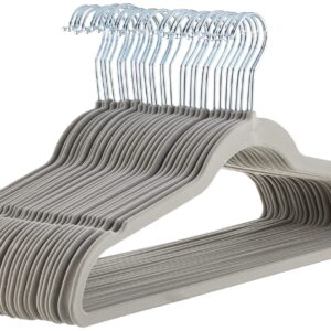 Amazon Basics Slim, Velvet, Non-Slip Suit Clothes Hangers, Gray/Silver - Pack of 30