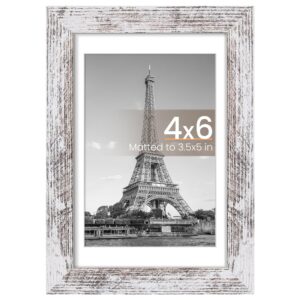 upsimples 4x6 Picture Frame, Display Pictures 3.5x5 with Mat or 4 x 6 Without, Wall Hanging Photo Frames, Rustic White, 1 Pack