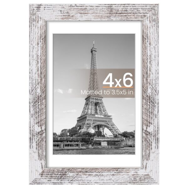 upsimples 4x6 Picture Frame, Display Pictures 3.5x5 with Mat or 4 x 6 Without, Wall Hanging Photo Frames, Rustic White, 1 Pack