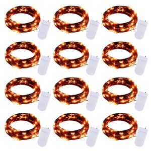 Halloween Orange Fairy String Lights: 12 Pack 7 Ft 20 LED Battery Operated Firefly Lights on Black Wire Starry Moon Lights for DIY Party Bedroom Patio