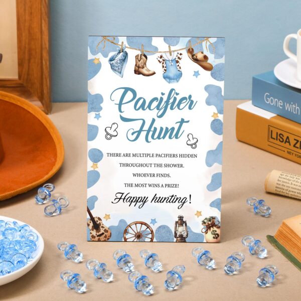 Thyle 51 Pcs Pacifier Hunt Baby Shower Games Include Hunt Sign and 50 Acrylic Pacifiers for Baby Shower Game Decoration Gift Sets Gender Reveal Party Decor(Cowboy) - Image 4
