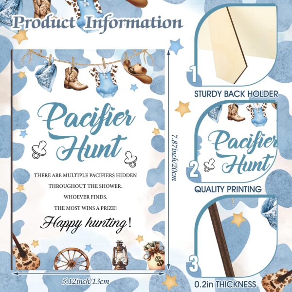 Thyle 51 Pcs Pacifier Hunt Baby Shower Games Include Hunt Sign and 50 Acrylic Pacifiers for Baby Shower Game Decoration Gift Sets Gender Reveal Party Decor(Cowboy) - Image 3
