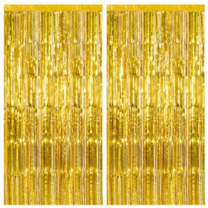 2 Pack Gold Backdrop Birthday Decorations Foil Curtain Backdrop Gold Streamers Dance Party Decorations Photo Booth Props for Bachelorette Decorations Christmas Halloween New Years Eve Party Supplies