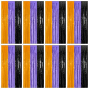8 Pack Halloween Decorations Indoor, 3.28 FT x 7.05 FT Party Streamer, Orange Purple Black Streamer Backdrop Fringe Curtains Foil Tinsel, Halloween Party Supplies Hanging Halloween Decor