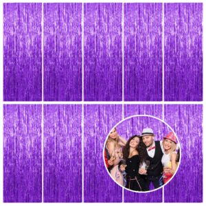 10 Pack Foil Curtain Backdrop Purple Metallic Tinsel Foil Fringe Curtains Photo Booth Props for Birthday Wedding Engagement Baby Shower Bachelorette Christmas Holiday Celebration Party