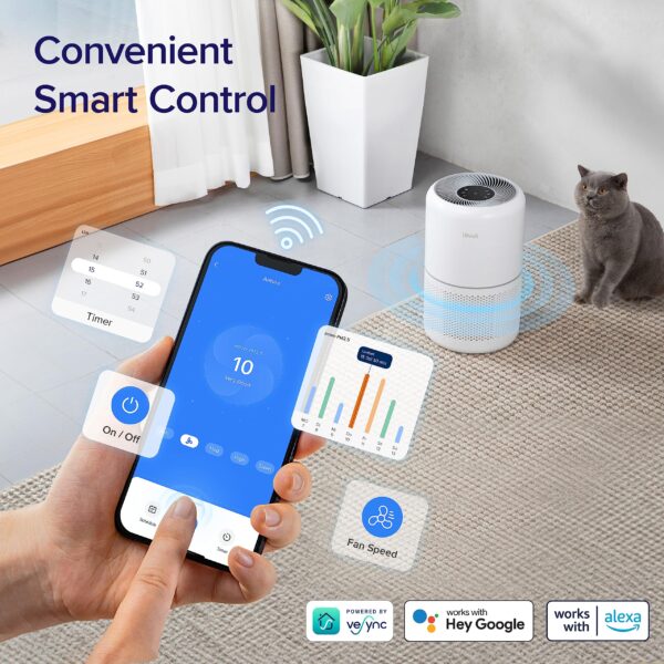 LEVOIT Air Purifiers for Home Bedroom, HEPA Sleep Mode, AHAM VERIFIDE, Smart WiFi for Home Large Room, Quiet Cleaner for Pet Hair, Allergies, Dust, Smoke, Pollon, Alexa Control, Core300S-P, White - Image 7