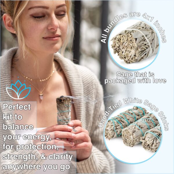 Handcrafted 4 Inch White Sage Sticks - Fresh, Natural California Sage Smudge Sticks with Instructions & Blessings - Wand Sage for Cleansing House Negative Energy & Other Smudging Rituals - Image 2