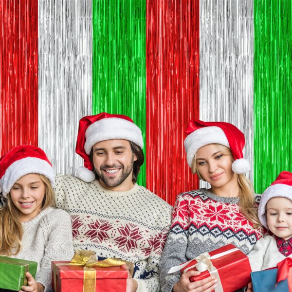 12 Pack Christmas Party Backdrop, 3.28 FT x 7.05 FT Red Silver Green Foil Streamer, Metallic Fringe Curtains Tinsel Streamer, Hanging Christmas Decorations Picture Props Door Decor - Image 6