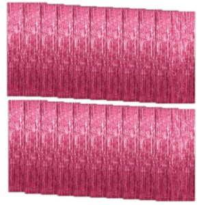 20 Pack Foil Curtain Backdrop Pink Metallic Tinsel Foil Fringe Curtains Photo Booth Props for Birthday Wedding Engagement Baby Shower Bachelorette Christmas Holiday Celebration Party Decorations