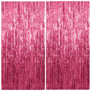 2 Pack Foil Curtain Backdrop Pink Metallic Tinsel Foil Fringe Curtains Photo Booth Props for Birthday Wedding Engagement Baby Shower Bachelorette Christmas Holiday Celebration Party Decorations
