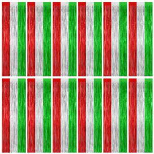 12 Pack Christmas Party Backdrop, 3.28 FT x 7.05 FT Red Silver Green Foil Streamer, Metallic Fringe Curtains Tinsel Streamer, Hanging Christmas Decorations Picture Props Door Decor