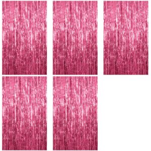 5 Pack Foil Curtain Backdrop Pink Metallic Tinsel Foil Fringe Curtains Photo Booth Props for Birthday Wedding Engagement Baby Shower Bachelorette Christmas Holiday Celebration Party Decorations