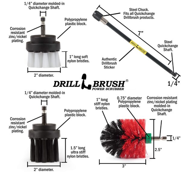 Ultimate Drillbrush Variety Kit with Long Reach Extension - Power Scrubber - Glass Cleaner - Bathroom Accessories - Shower Cleaner - Kitchen Accessories - Deck Brush – Grout Cleaner - Garden Statues - Image 5